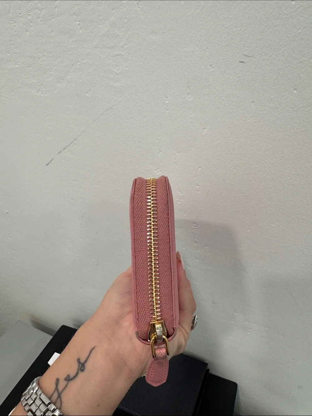 Prada Pink Saffiano Zip Wallet with Gold Hardware
